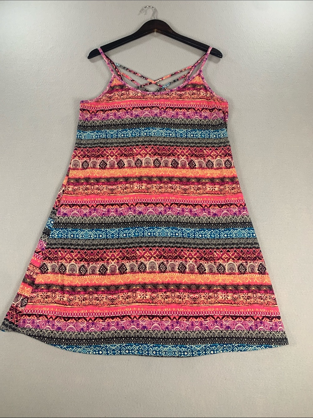 Vintage Xhilaration Multicolor Strappy Midi Dress - Pink, Blue, Orange, Black